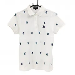 【美品】パーリーゲイツ 半袖ポロシャツ 白×ブルー カメレオン刺しゅう総柄  レディース 2(L) ゴルフウェア PEARLY GATES