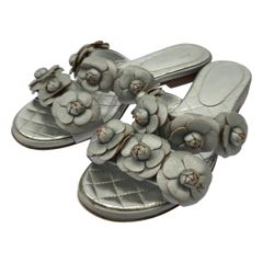 美品 CHANEL カメリア フラット サンダル ミュール 36 23 シャネル