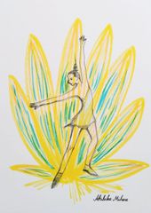 Akihiko Mihara, Salon d'Automne Award-winning artist [Ballerina] Original drawing, brush pen art, colored pencil drawing, pen drawing, line drawing, figure drawing, contemporary art, small piece, painting, fine art, interior decor, miscellaneous goods, illustration, abstract painting, dancer, yellow, hand-drawn illustration, flower, pencil drawing, pop, mystical, dance, ballet