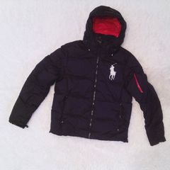 【美品】POLO RALPH LAUREN  ラルフローレン  ダウンコート　肉厚　ビッグロゴ　ビッグポニー　ブラック　赤　Sサイズ
