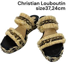 美品 クリスチャンルブタン Christian Louboutin サンダル ラフィア 37、24cm レディース 5D739
