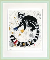 絵画 平石 智美 ワオキツネザル インテリア 壁 に飾る絵 切り絵 リビング 玄関 ギフト 華やか 動物 かわいい 元気になる絵 プレゼント アート フレーム付 壁飾り 額縁付き 御祝 贈り物 Lサイズ おしゃれ 壁掛け 絵