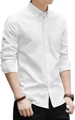 Four leaf シンプルxおしゃれ オックスフォードシャツ メンズ ボタンダウンシャツ 長袖 カジュアルシャツ 長袖シャツ ワイシャツ 無地 綿 コットン 60% 襟付き Yシャツ(ホワイト,  L)