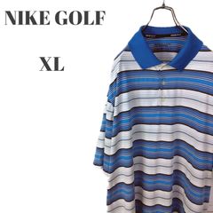 NIKE GOLF ナイキゴルフ ドライフィット 半袖ポロシャツ ワンポイントロゴ ブルー系 他 ボーダー メンズ XLサイズ