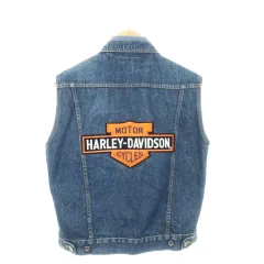 ハーレーダビッドソン HARLEY DAVIDSON デニムベスト デニムジャケット Gジャン ジージャン ワッペン 刺繍 ロゴ M 青 ブルー インディゴ /MN18 ■GY35