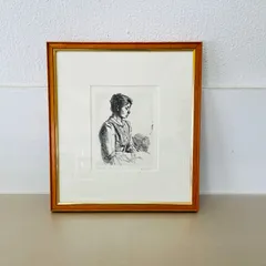 SF35 小磯良平 複製画 1978制作 若い女 エッチング サイン 額装 SF35 小磯良平 複製画 1978制作 若い女 エッチング サイン 額装