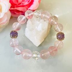 N19.《Angel amulet》ローズクォーツ☆ラベンダーアメジスト☆カット水晶☆パワーストーンブレスレット