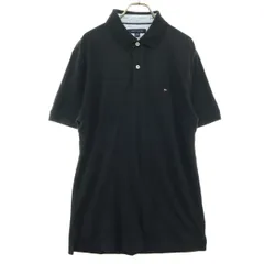 TOMMY HILFIGER トミーヒルフィガー ワンポイント刺繍 半袖 ポロシャツ M ブラック メンズ 古着