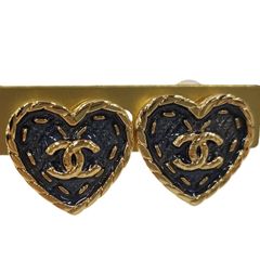 CHANEL ハート イヤリング ココマーク ブルー ゴールド GP ABC742