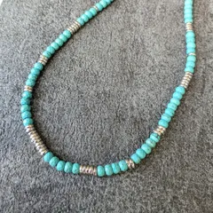 ターコイズ　シルバー　ビーズ　ネックレス　アクセサリー　シンプル　銀　男女兼用