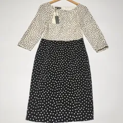 【未使用品】LAURA ASHLEY　ドット柄 ロングワンピース　UK10 М相当　バイカラー　ストレッチ　サイドファスナー　タック　アシンメトリー
