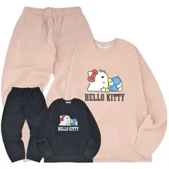キティ 上下 セット ルームウェア 部屋着 裏起毛 ブラック ピンク プリント サンリオ 長袖 長ズボン プレゼント パジャマ 温かい キャラクター 大人 レディース 可愛い お昼寝 スウェット トレーナー セットアップ ハローキティ hello kitty