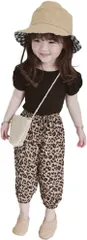 Hkyna キッズ 服 女の子 ヒョウ柄 Tシャツ・パンツ セットアップ 夏 上下セット 子供服 リゾート( ブラック,  110)