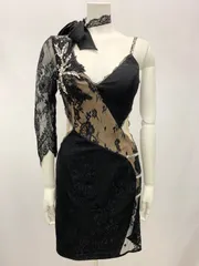 1213　ROBE de　FLEURS Glossy ローブドフルール　グロッシー　キャバクラ　ドレス　レース　シースルー　タイト　ミニ　リボン　ストーン　ビジュー　キャバドレス　M