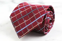 ディズニー ブランド ネクタイ ミッキー ミニー チェック柄 ドット 格子柄 PO メンズ ワインレッド Disney 【中古】