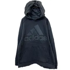 adidas ロゴスウェット パーカー M ブラック アディダス 裏起毛 プルオーバー 袖ライン 刺繍ロゴ 古着卸 アメリカ仕入 a709-5425