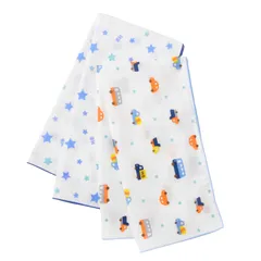 新品 [ミキハウス ホットビスケッツ] ガーゼタオルセット 男の子 女の子 新生児 ベビー服 白×ブルー フリー 76-8038-493