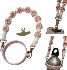 アリス Hi-Craft ハンドストラップ スマホストラップ 手首 携帯ストラップ おしゃれ かわいい ペットボトルホルダー付 フォンタブ 金具 2way(ピンクホワイト)