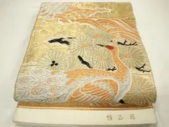 平和屋着物◎アンティーク　大正ロマン　六通柄袋帯　唐織　雲取り孔雀花文　金糸　正絹　逸品　CAAU7773in