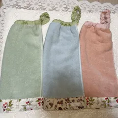 3枚セット　綿タオル　おりこうエプロン　おりこうタオル　タオルエプロン　ゴム紐タイプ　花柄　二重エプロン