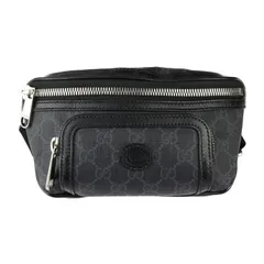GUCCI グッチ インターロッキングG付き ベルトバッグ ウエストバッグ 682933 GGスプリームキャンバス レザー  ブラック グレー シルバー金具  ウエストポーチ 【本物保証】のサムネイル