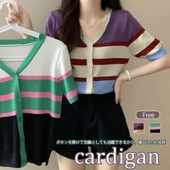 ★（予約販売の商品） cardigan208 新作 レディース カラフル 半袖ニット カーディガン ショート丈 大人 可愛い