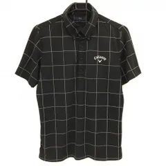 キャロウェイ 半袖ポロシャツ 黒×白 格子柄 ロゴ刺しゅう メンズ L ゴルフウェア Callaway
