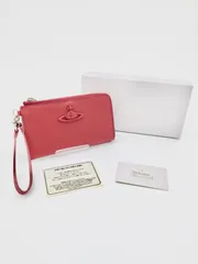 【中古良品】ヴィヴィアン Vivienne Westwood　ラバーカラー オーブ ラウンド　L字ファスナー　レザー ウォレット　財布　レッド　赤　男女兼用　ユニセックス　ブランド財布