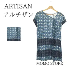 ARTISAN アルチザン チュニック フレンチスリーブ 袖なし プリント カジュアル レディース ドット柄 麻100%