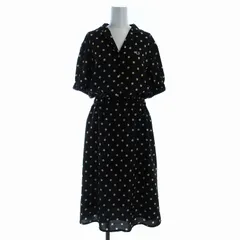 フレッドペリー FRED PERRY ワンピース ロング 半袖 ドット柄 Vネック UK10 M 黒 ブラック /EEのサムネイル