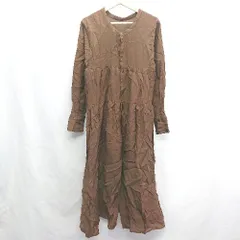 ◇ ⊂ mystic バンドカラー 長袖 ロング ワンピース サイズF ブラウン レディース E  【1409240018940】