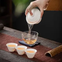 旅行茶具 茶道具 茶道 煎茶 茶器 蓋碗 茶杯 中国茶 台湾茶  公道杯 ケース 4点セット