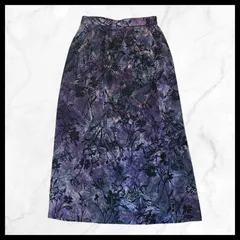 パープル花柄ロングスカート 秋冬対応 Iライン 後ろウエストゴム