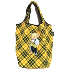 美品 POLO RALPH LAUREN ポロラルフローレン チェック柄 ポロベアプリント エコバッグ トートバッグ イエロー メンズ レディース 古着 中古 USED