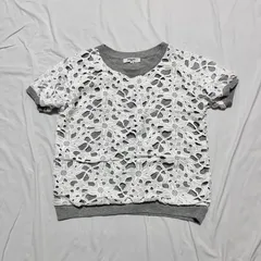 ＼甘すぎない大人のレーストップス♡／  ナチュラルビューティーベーシック＊爽やか＆上品見え＊半袖レースカットソー＊ホワイト×グレー＊Mサイズ🌻