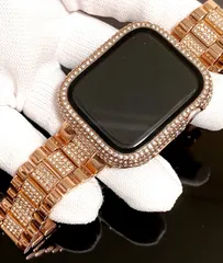 ローズゴールドランウェイ★　Apple　Watch用　キラキラ　カバーケース　ステンレス　ランウェイバンド　ベルト　３８ｍｍ　４０ｍｍ　４１ｍｍ　４２ｍｍ　４５ｍｍ　アップルウォッチカスタム