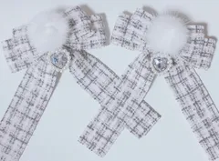 ツイードリボン ヘアクリップ ブラック ファー♡量産型地雷系ハンドメイド推し活ロリィタゆめかわいいパープルハンドメイド黒
