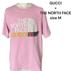 21AW GUCCI グッチ　× THE NORTH FACE ザノースフェイス　猫柄　ロゴ　Tシャツ　ピンク　M メンズ　中古　S5N559