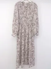 ◇ GLACIER グラシア ボタニカル 長袖 膝下丈 ワンピース サイズM ピンク ホワイト系 ブラック レディース E  【1304100021477】