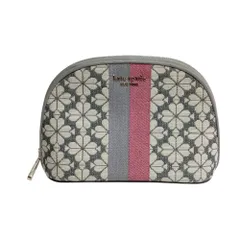 良品 kate spade ケイトスペード スペード フラワー ジャカード ストライプ ラージ ドーム コスメティック ポーチ PWR00448 グレー  レディース 古着 中古 USED