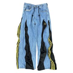 リメイク　バギー　アディダス　ブラックデニム　フレア　スーパーバギー　再構築 リメイク バギー アディダス ブラックデニム フレア スーパー