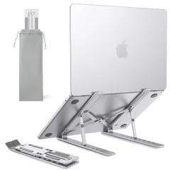 OMOTON ノートパソコンスタンド pcスタンド アルミ合金製 ノートpc スタンド macbook スタンド ラップトップスタンド 折り畳み式 6段階調節可能 滑り止め 軽量 ポータブル PC/iPad/タブレットスタンド 収納袋付き シルバー