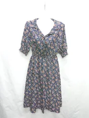 ◇ ⊂ OLIVE des OLIVE オリーブ デ オリーブ 総柄 半袖 ロング丈 ワンピース サイズM ネイビー ブラウン レディース E  【1410290018118】