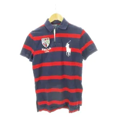 ポロ バイ ラルフローレン Polo by Ralph Lauren ポロシャツ 半袖 鹿の子 ビッグポニー刺繍 ワッペン ボーダー S 紺 ネイビー /AH18 ■GY18