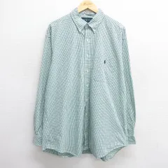 XL/古着 ラルフローレン 長袖 ブランド シャツ メンズ 90s ワンポイントロゴ BLAKE 大きいサイズ ロング丈 コットン ボタンダウン 緑他 グ