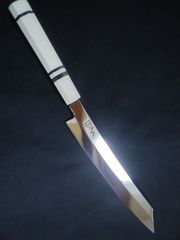 未使用 超鋼スーパー本焼 六寸 切付型 黒檀 上下白水牛 鞘付き 城山 城山刃物製作所(新品)七寸 手元包丁 超鋼スーパー本焼き 黒檀
