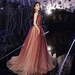 Aラインドレス カラードレス ロングドレス 演奏会 カクテルドレス イブニングドレス 発表会 コンサート パーティードレス レッド 二次会 ビスチェ 大きいサイズCYB510在庫限り