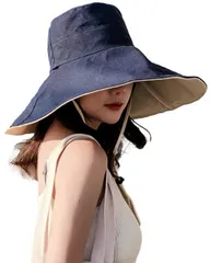 【★人気商品★】[Aquamie] 日除け 帽子 つば広 折り畳み 日よけ レディース サマー ハット 日焼け防止 紫外線 UV カット あご紐付き 綿 リバーシブル