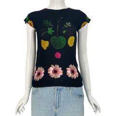 極美品 ME ISSEY MIYAKE ミーイッセイミヤケ Flower Face 花柄 カットソー トップス 半袖 ブラック