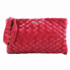 miumiu ミュウミュウ ロゴ メッシュレザー クラッチバッグ セカンドバッグ パーティバッグ レッド レディース 【中古】